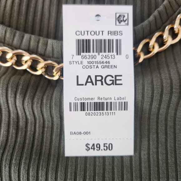 INC International Concepts Cold Shoulder Ribbed Knit Sweater Green Large NEW NWT - Picture 10 of 15